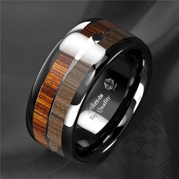 Mens Wedding Band Rings for Men Black Wood Arrow Wedding Rings for Women - Picture 3 of 6